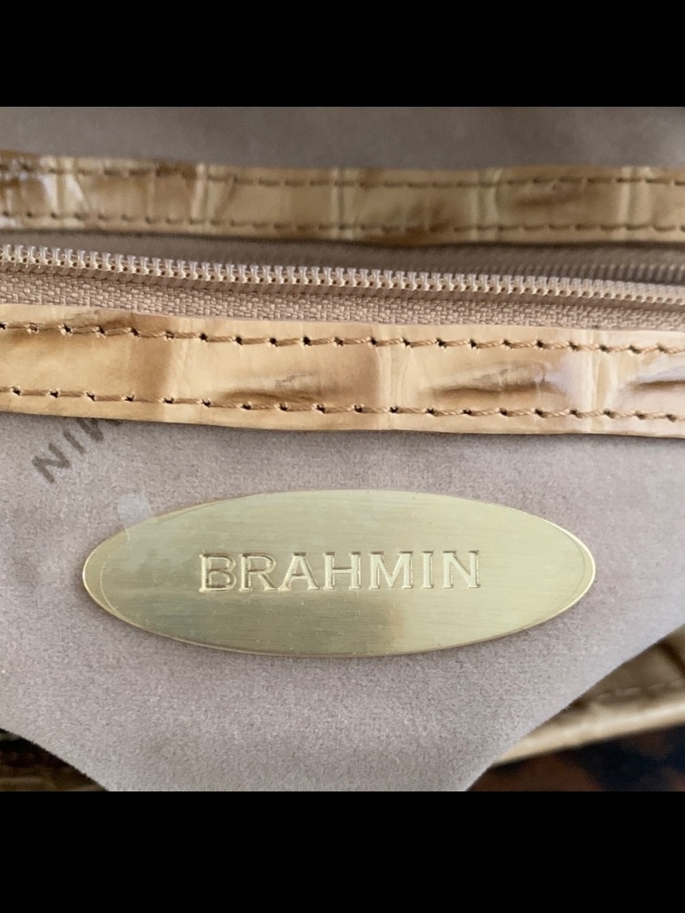 Brahmin Large Jacqueline Toasted Almond Melbourne Croc Leather Hobo - Picture 3 of 14